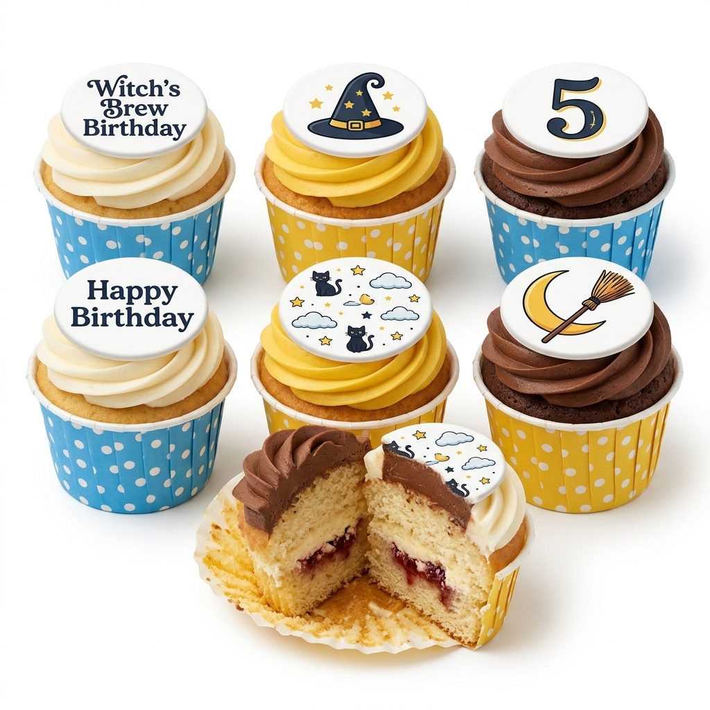 Witch Theme Birthday Cupcakes with Custom Age Topper