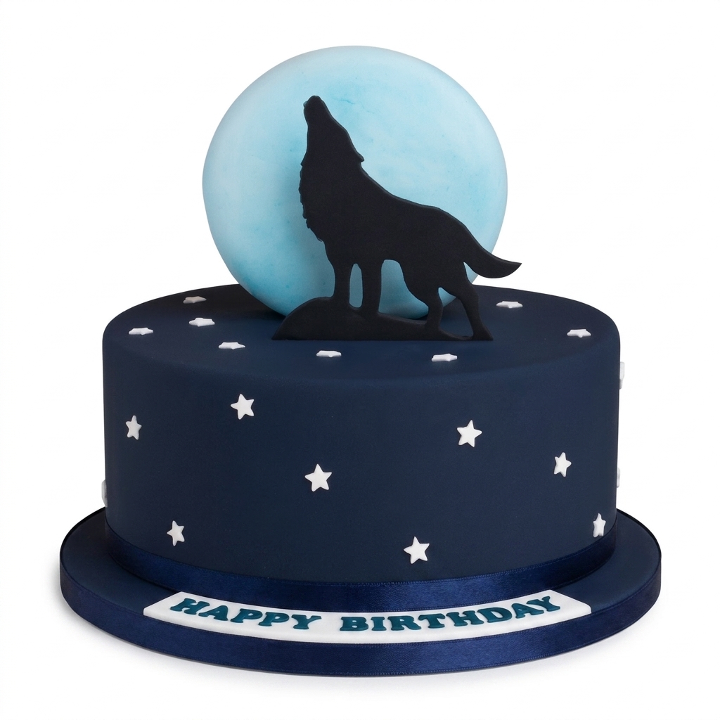 Wolf Howling at Moon Birthday Cake
