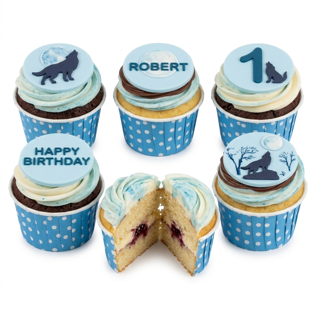 Wolf Theme Birthday Cupcakes for Boys