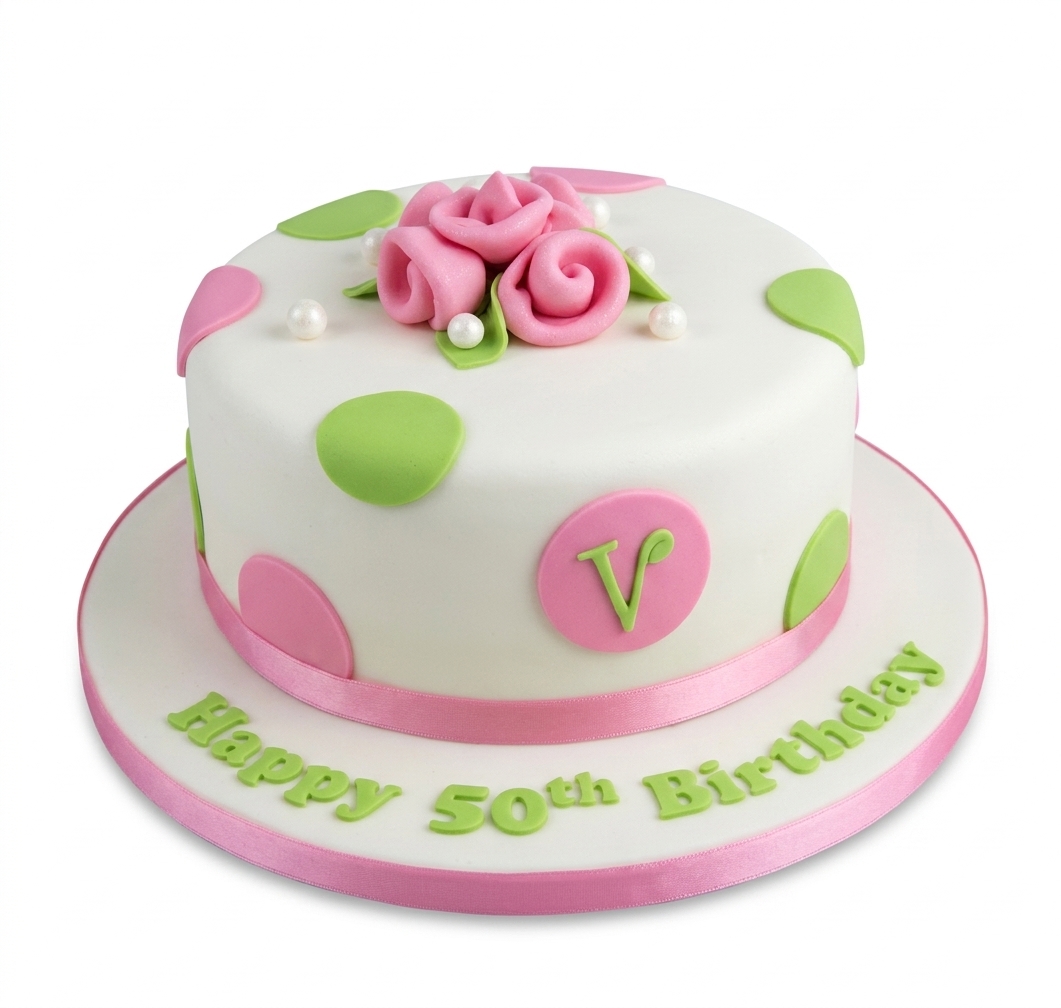 Elegant Floral Polka Dot Birthday Cake for Her