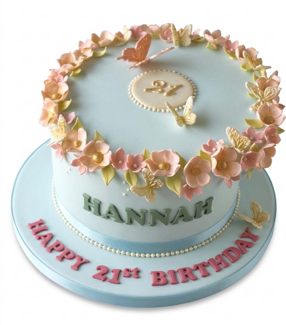 Floral Butterfly Birthday Cake with Custom Age Topper