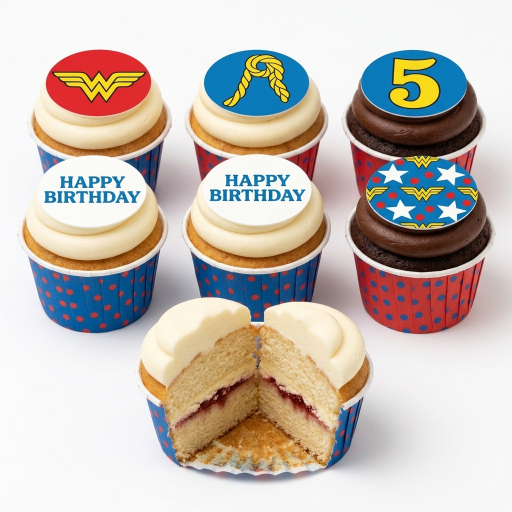 Wonder Woman Birthday Cupcakes with Custom Age Topper