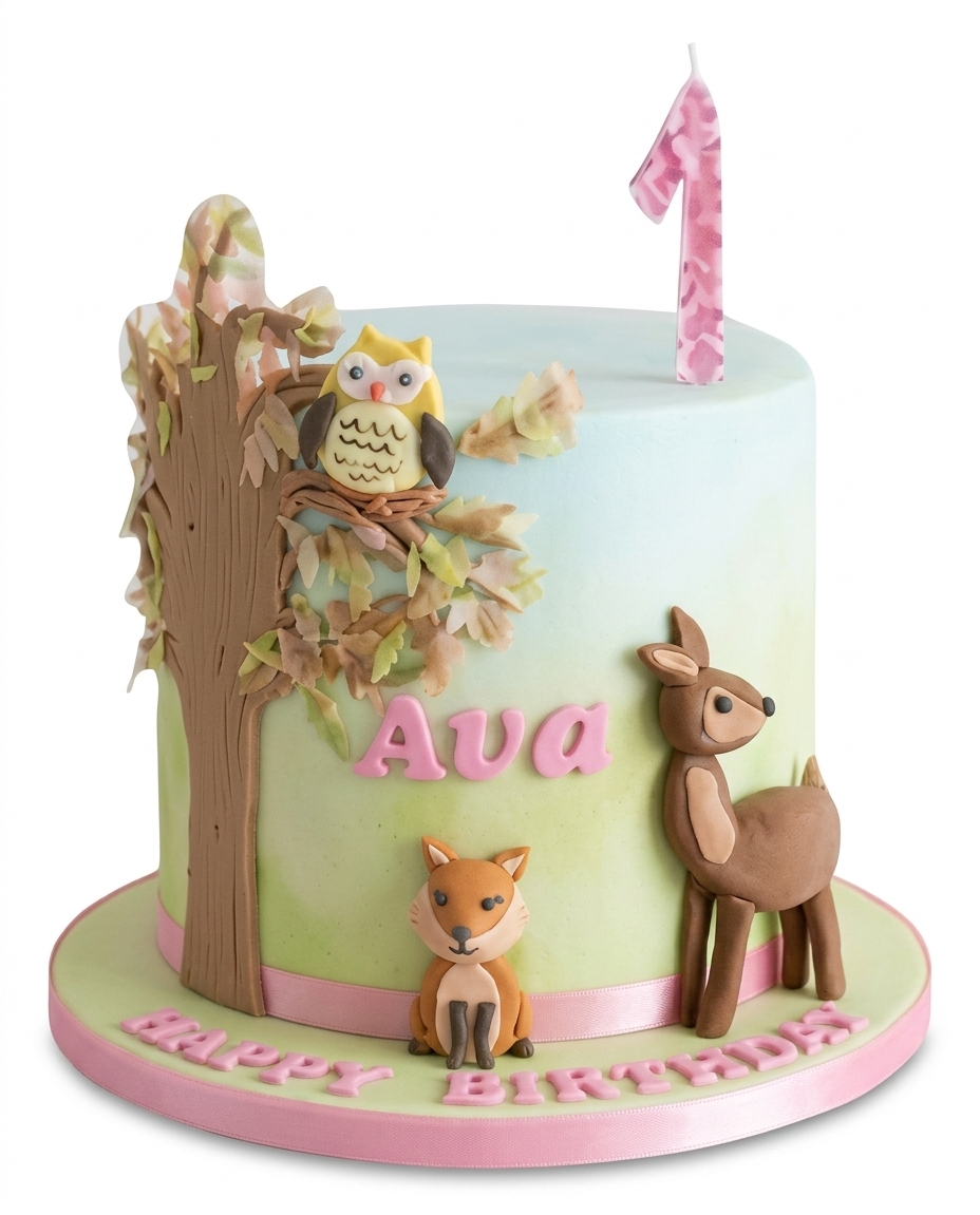 Woodland Animal Birthday Cake for Girls