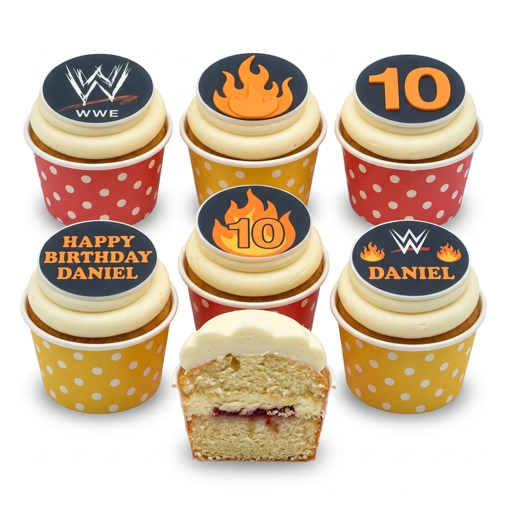 WWE Flame & Logo Birthday Cupcakes