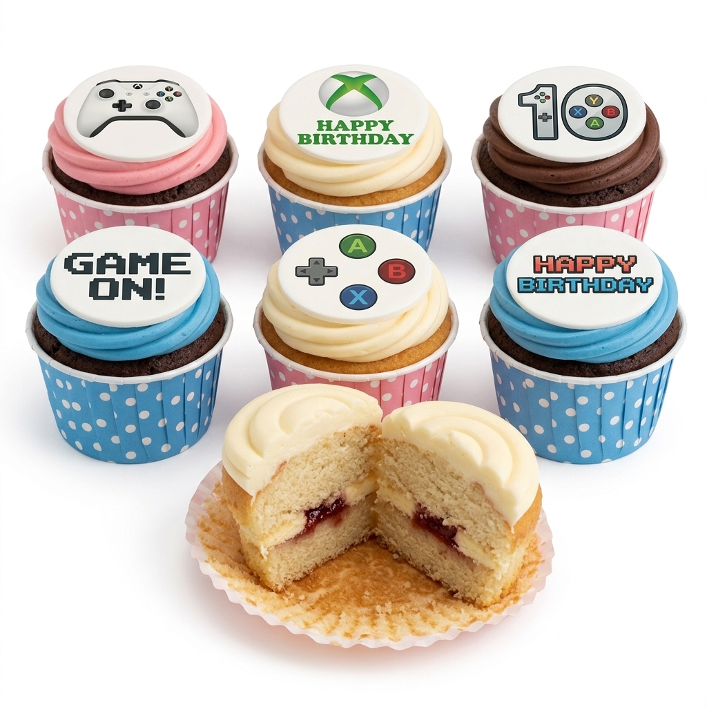 Gaming Birthday Cupcakes with Custom Age Topper