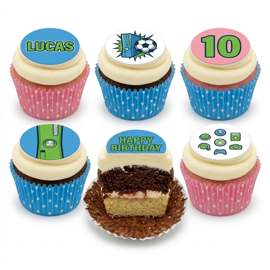 Gaming & Sports Birthday Cupcakes for Boys with Custom Age