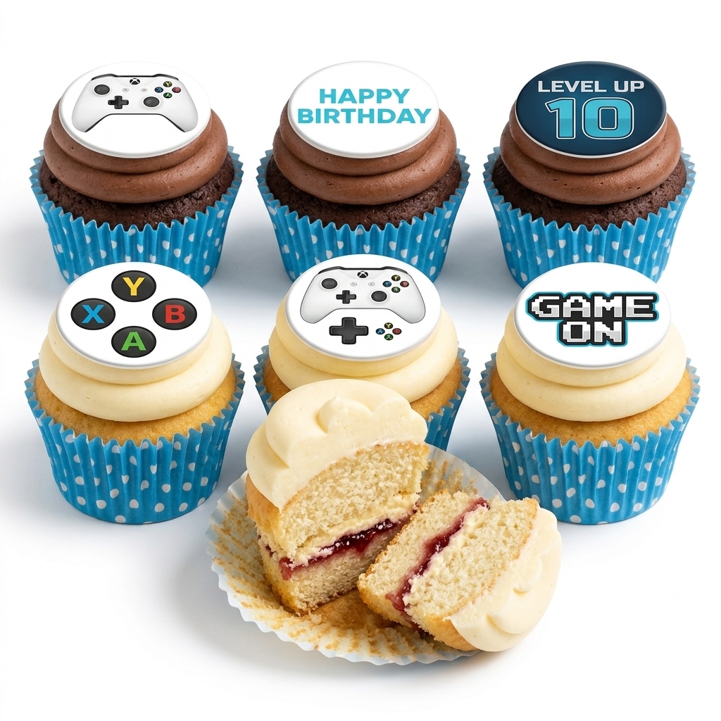 Gaming Birthday Cupcakes with Custom Age Topper