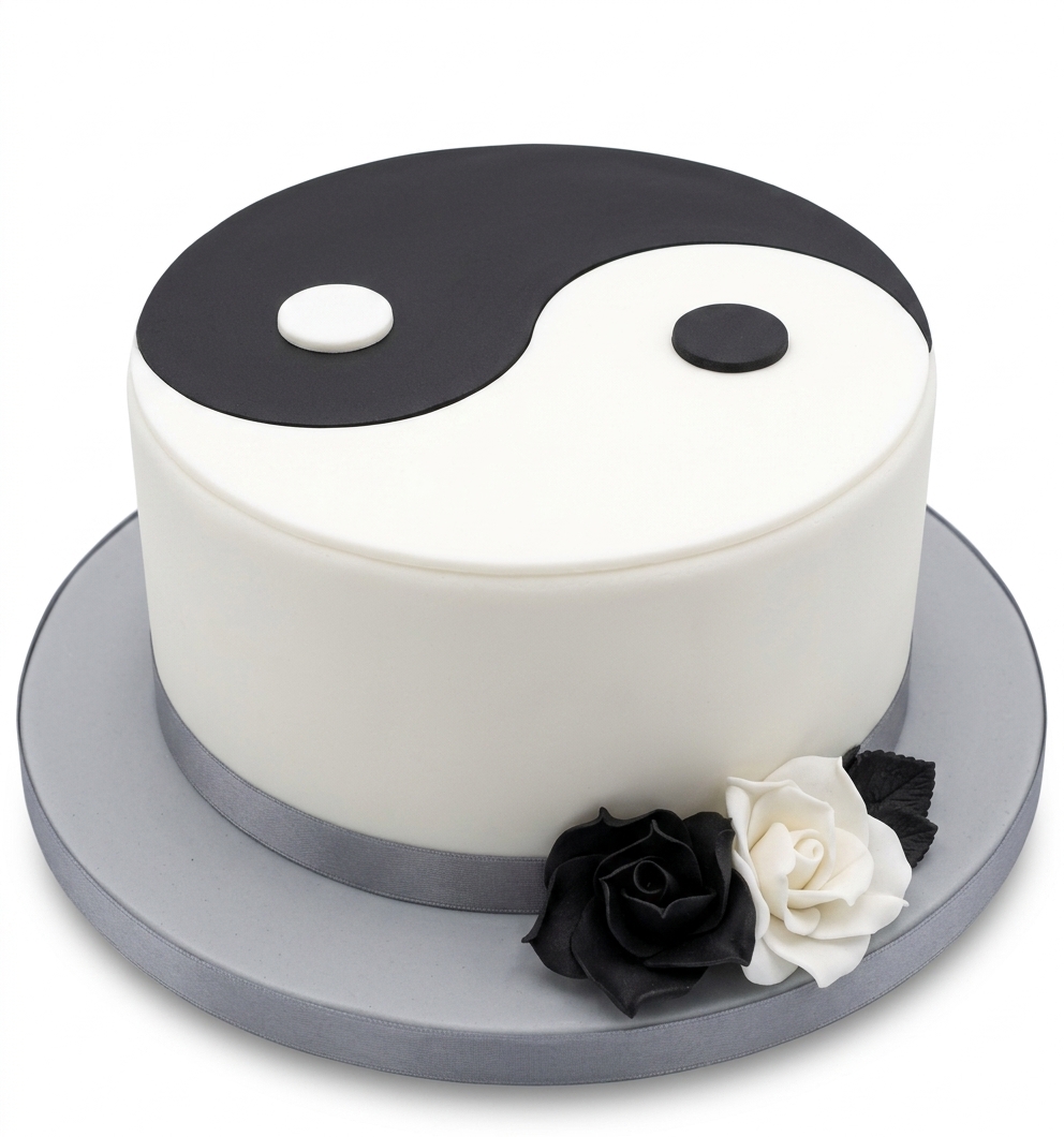 Yin and Yang Birthday Cake with Roses