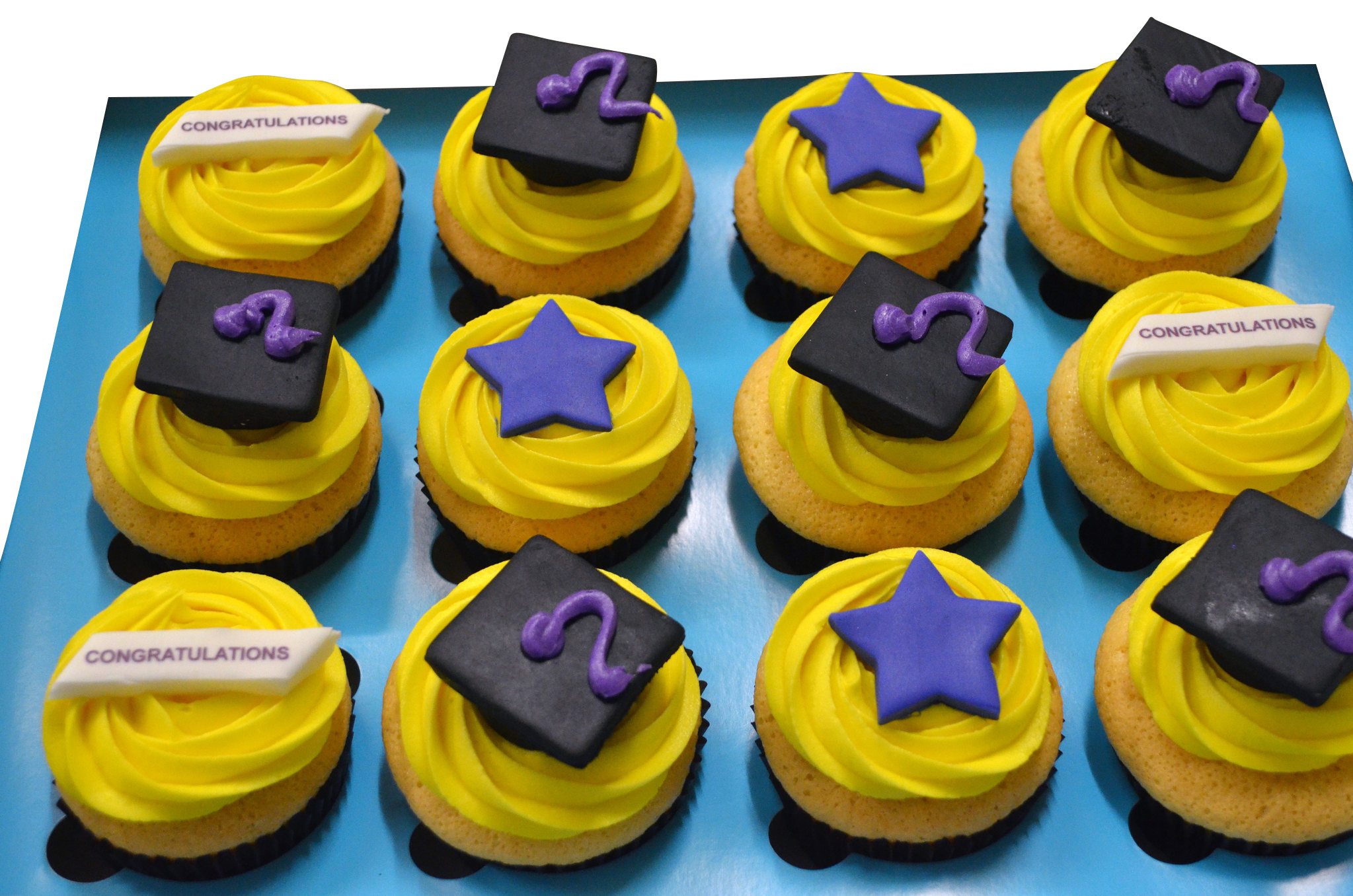 Yellow Frosting Graduation Theme Cupcakes - Pack of 6