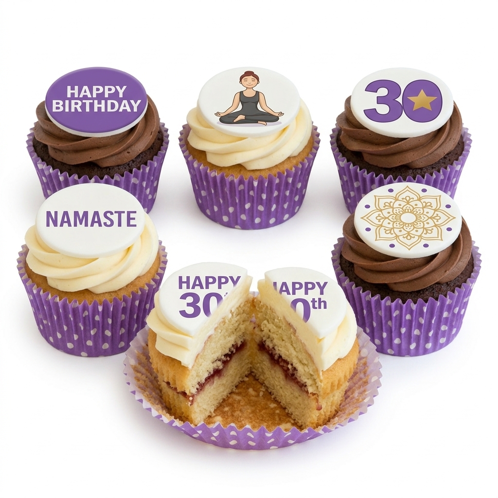Yoga Birthday Cupcakes with Custom Age Topper