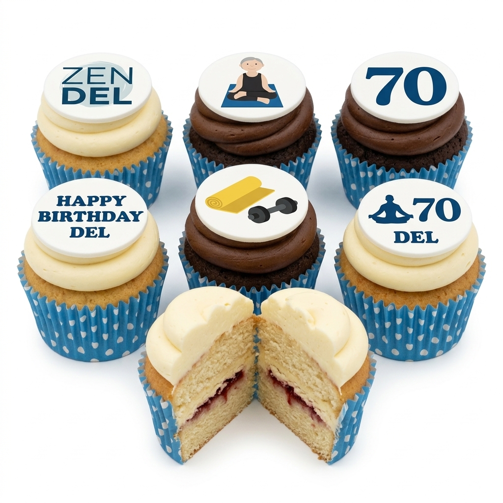 Yoga Theme Birthday Cupcakes with Custom Age Toppers