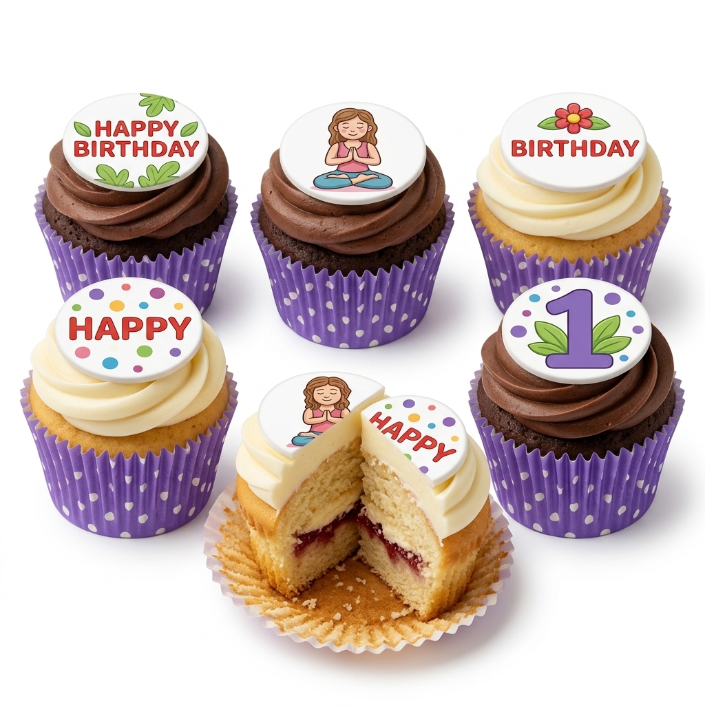 Yoga Theme Birthday Cupcakes with Custom Age Topper