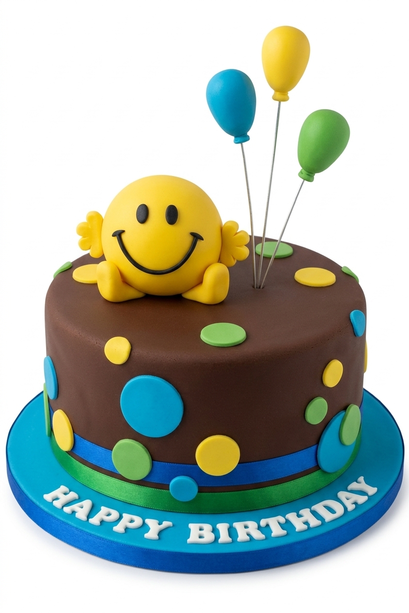 Smiley Face & Balloons Kids Birthday Cake